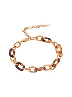 Tortoiseshell & Gold Paperclip Link Bracelet NWT
